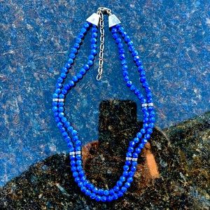 Desert Rose trading  faceted lapis lazuli and 925 Sterling silver necklace 18”